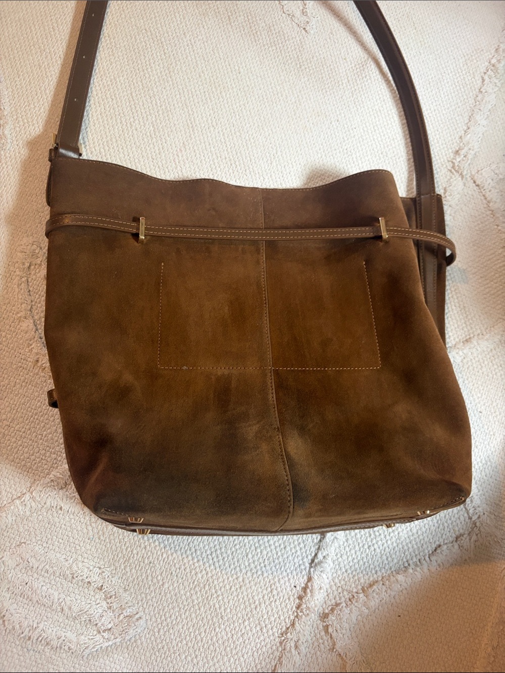 Verafied New York Toffee Suede Belted Tote Bag - Picture 9 of 12